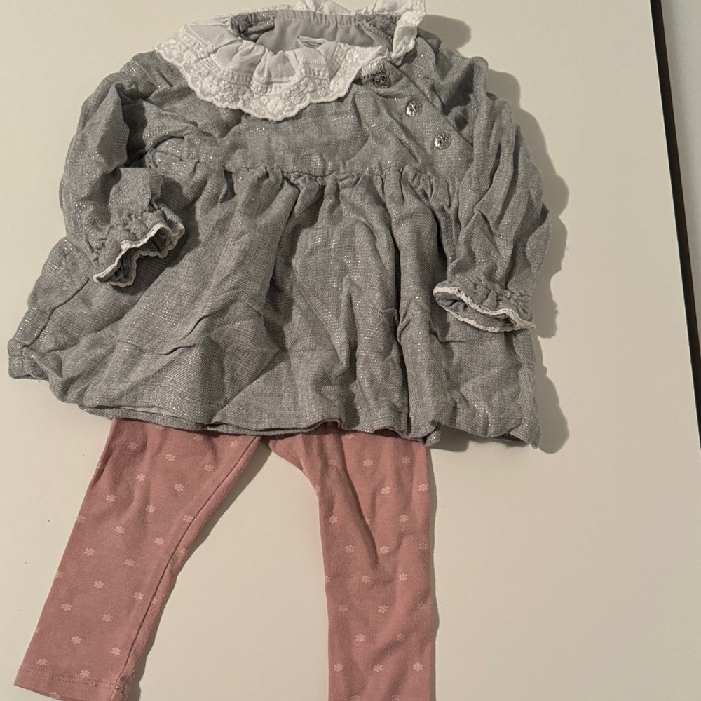Gray Ruffled Baby Dress with Pink Leggings
